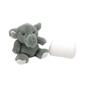 Grey Elephant Plush Toy and White Stroller Blanket